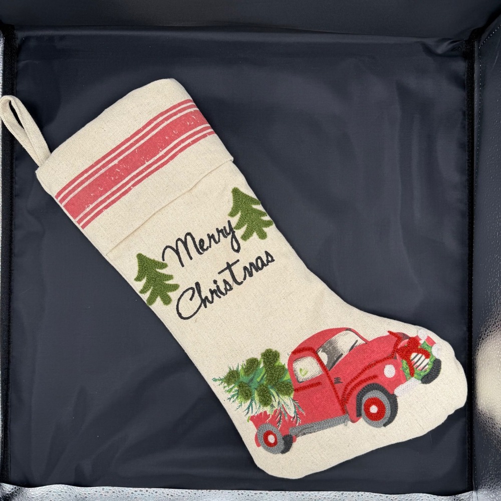 Set of Red Truck Stocking Embroidered Holiday Xmas Tree Farmhouse Decor